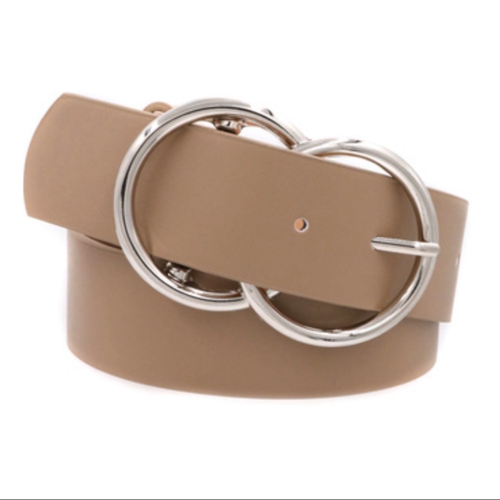Double O ring Belt- Taupe and silver
